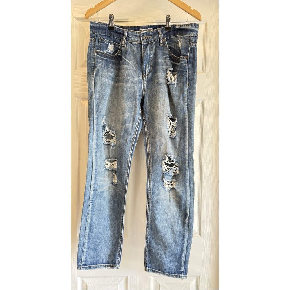 Soundgirl Jeans Women Size 11 Blue Distressed Ripped Straight Leg Denim Pants